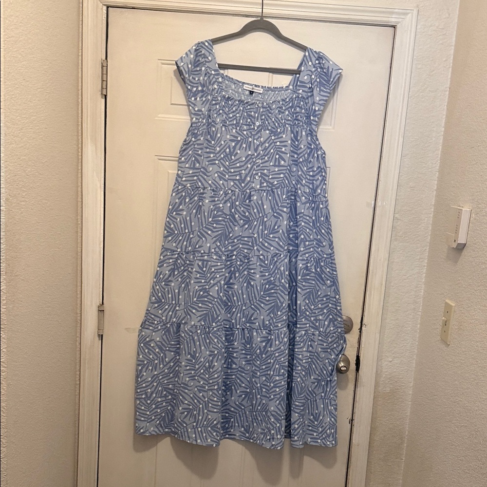 Blue Patterned Sleeveless Dress